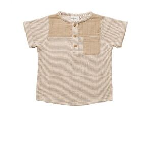 City Mouse Cream/Tan 100% Cotton Short Sleeve Boys Pocket Henley Shirt Size 5Y
